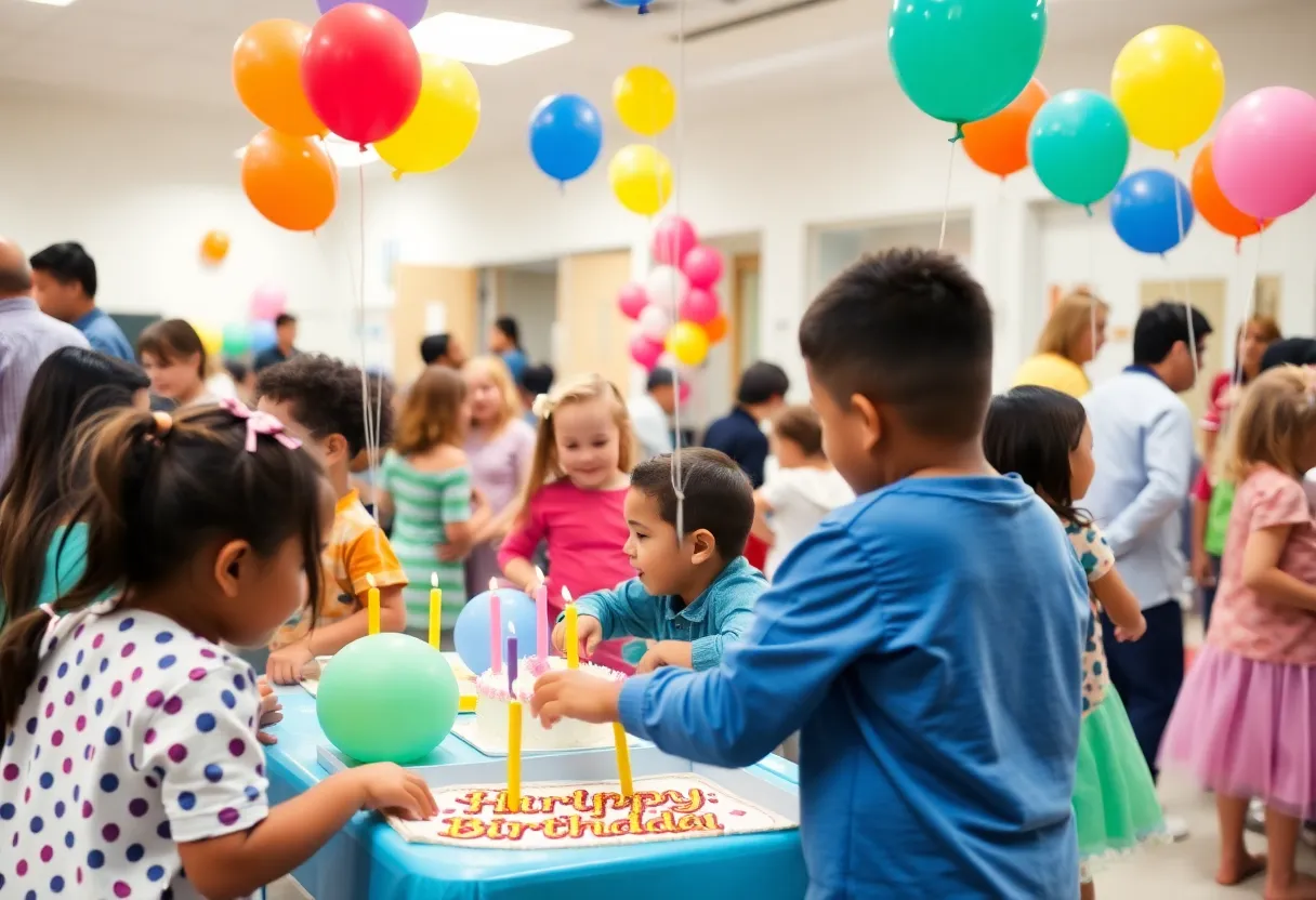 Children celebrating at the Bird Gang Birthday Bash