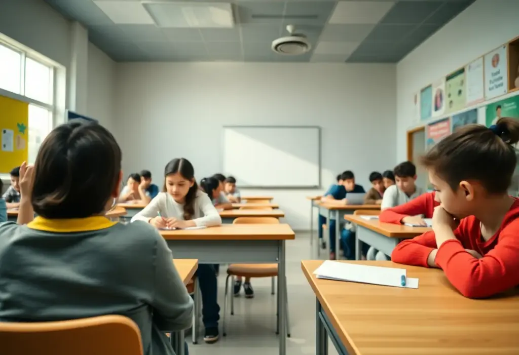 Classroom showing empty desks indicating student absenteeism