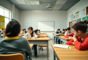 Classroom showing empty desks indicating student absenteeism