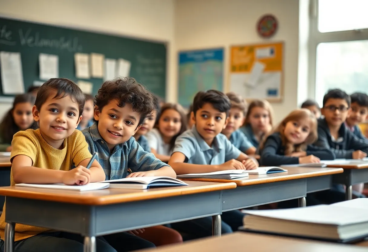 Students engaged in a classroom setting focused on education reform