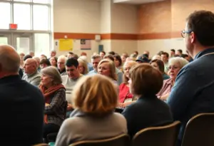 Parents and residents attending a community meeting about proposed school closures.