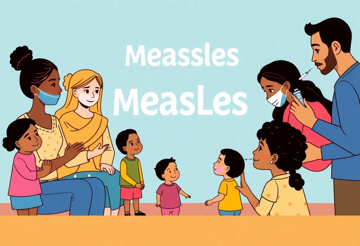 Families participating in a vaccination campaign against measles.