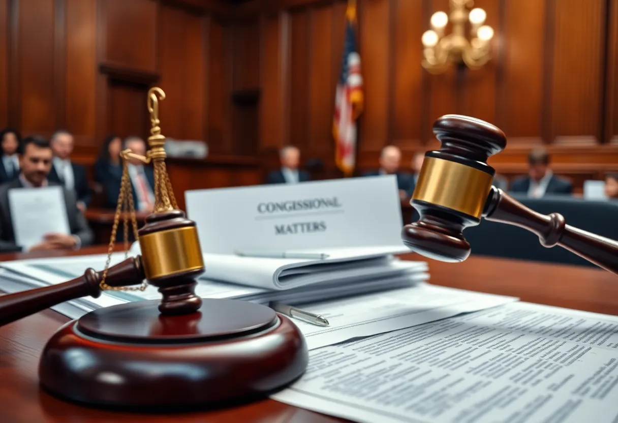A courtroom representing a lawsuit regarding congressional representation in Arizona.