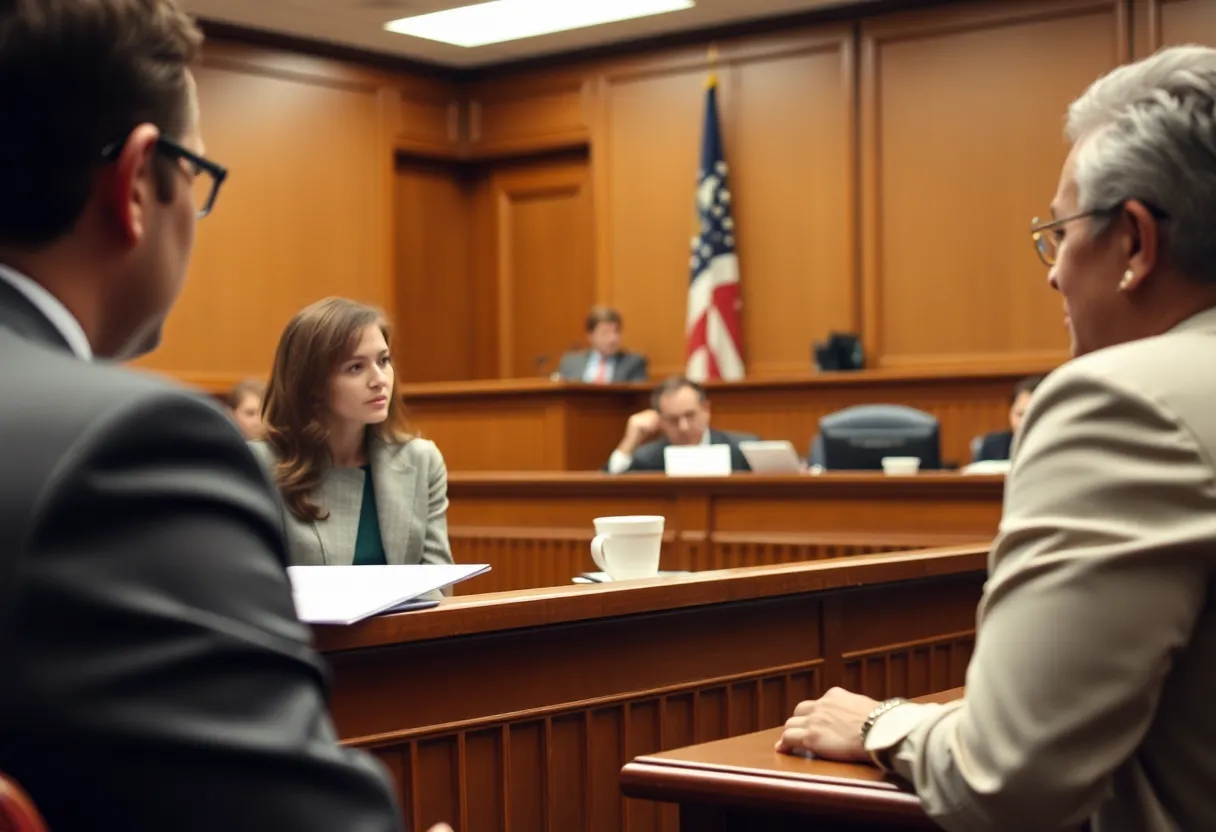 Family attorney discussing case in courtroom regarding police investigation negligence.