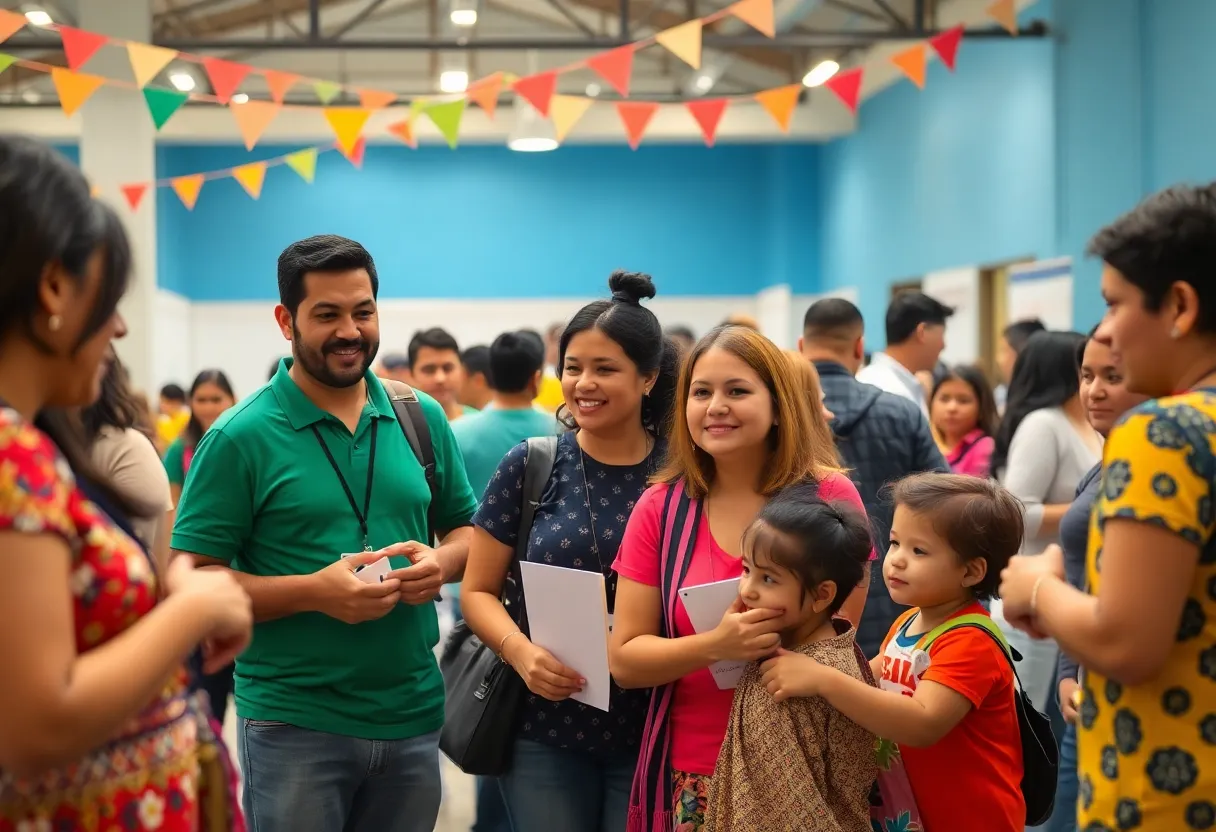 Families engaging in Latino empowerment activities at a community event sponsored by Desert Financial.