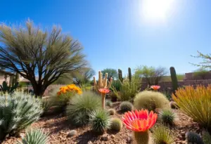 Colorful desert garden in Phoenix with native plants.