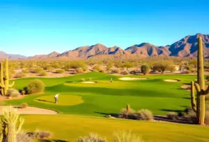 Golfers playing on a desert golf course in Phoenix