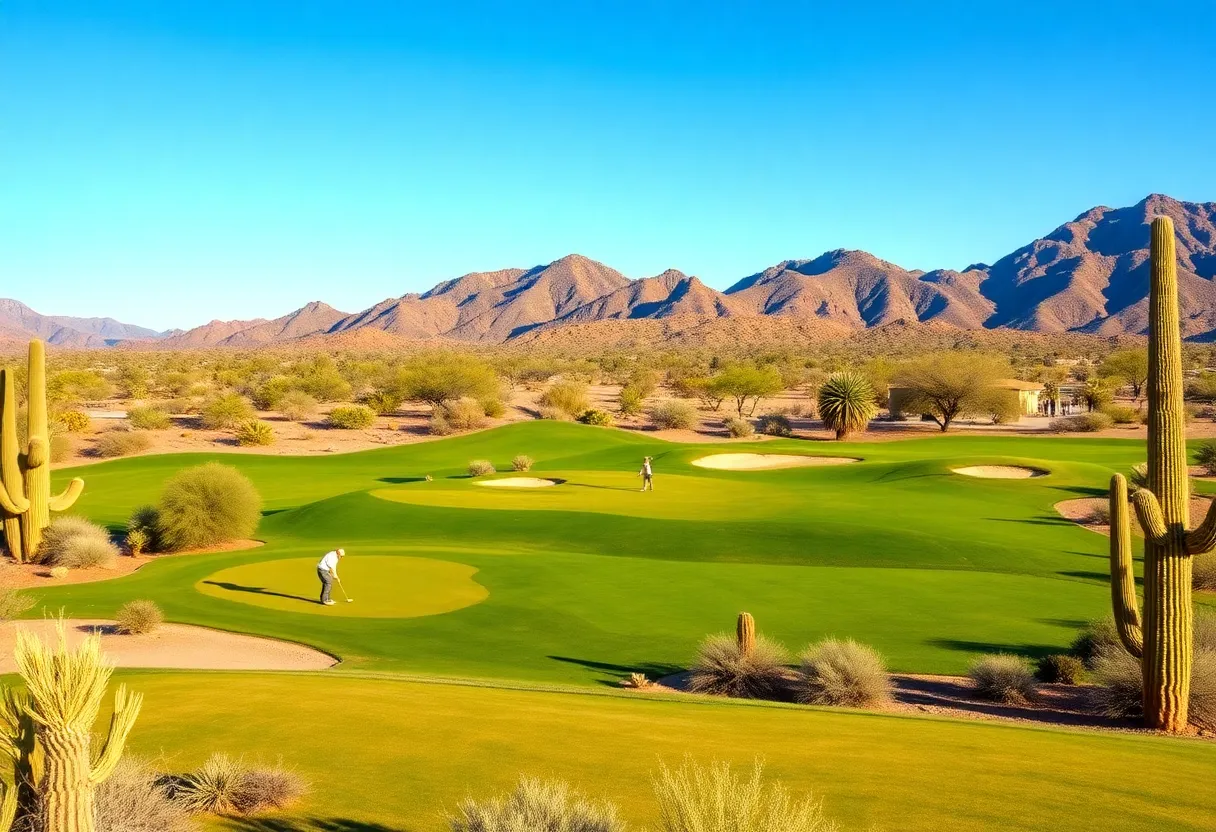 Golfers playing on a desert golf course in Phoenix
