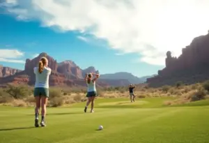 Desert landscape of Papago Golf Course during women's golf tournament