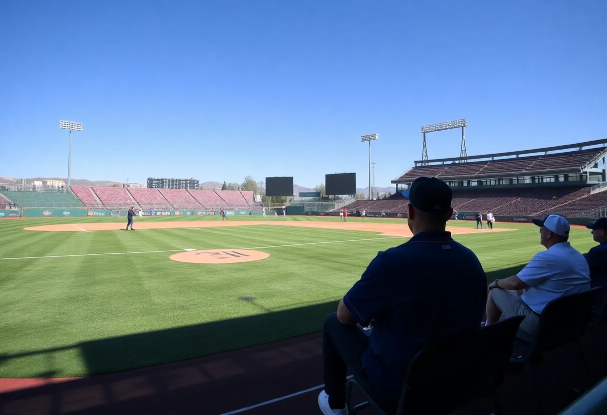 Arizona baseball field with coaches and players during spring training.