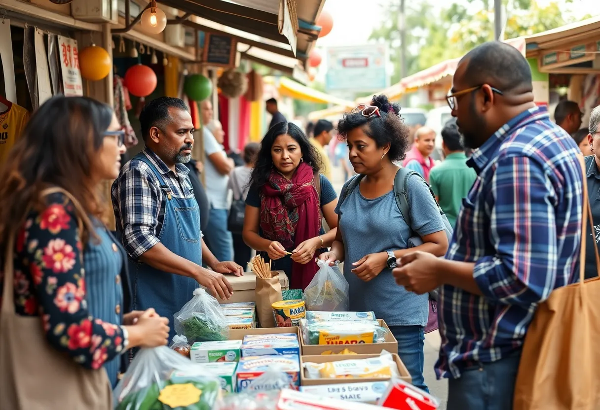A diverse group of minority business owners at a community market in Arizona.