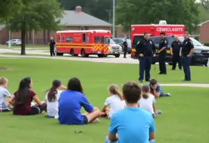 Students outside during evacuation at Lowell High School