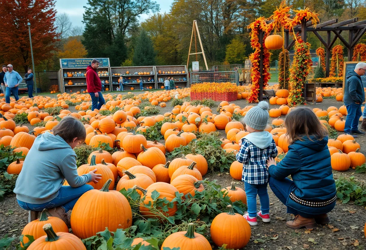 Families enjoying fall activities at a pumpkin patch in Phoenix
