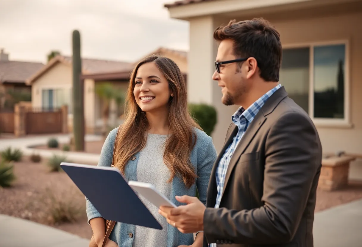 First-time homebuyer consulting with a real estate agent in Phoenix.