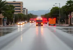 Flooded street in Phoenix due to heavy rains