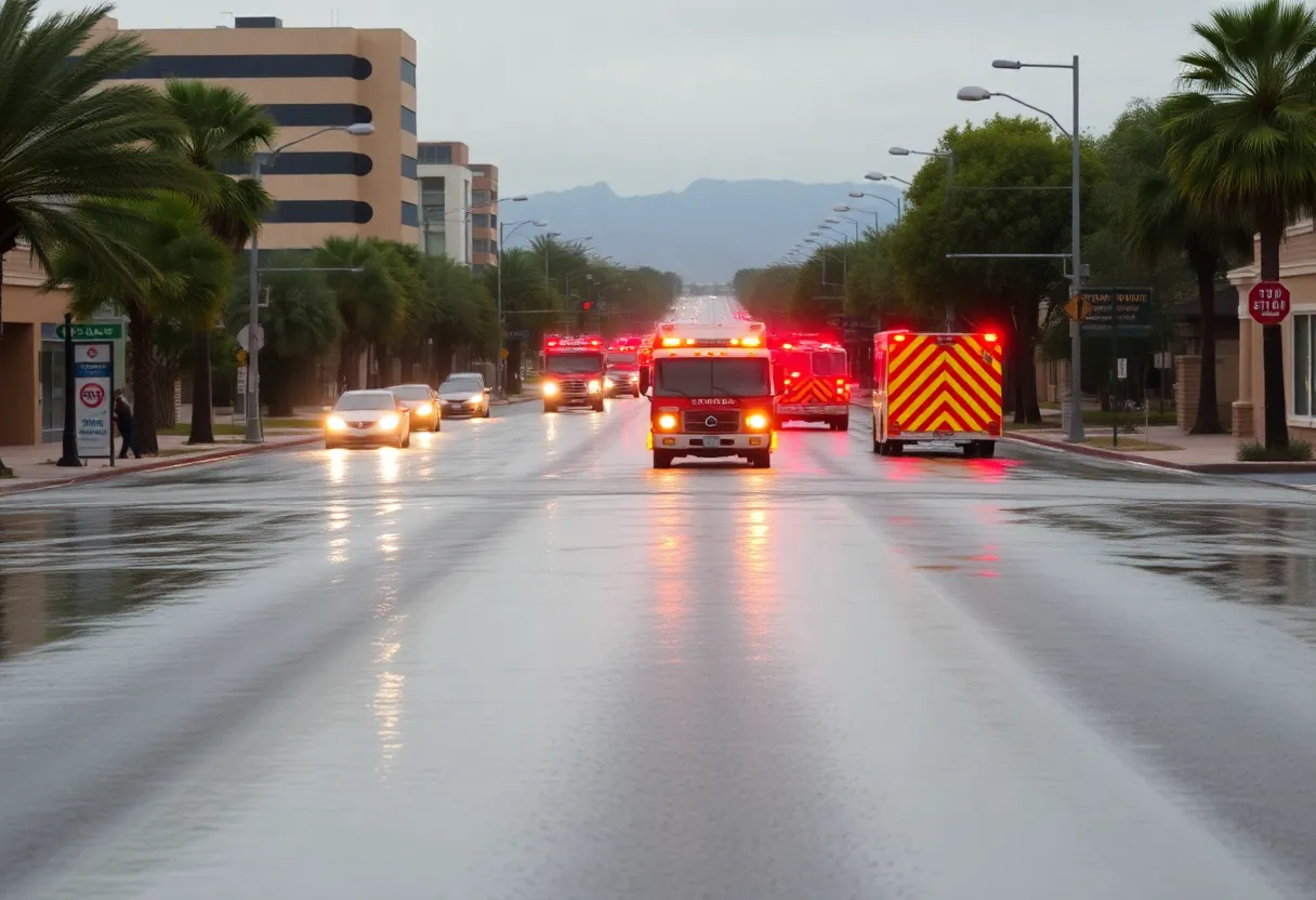 Flooded street in Phoenix due to heavy rains