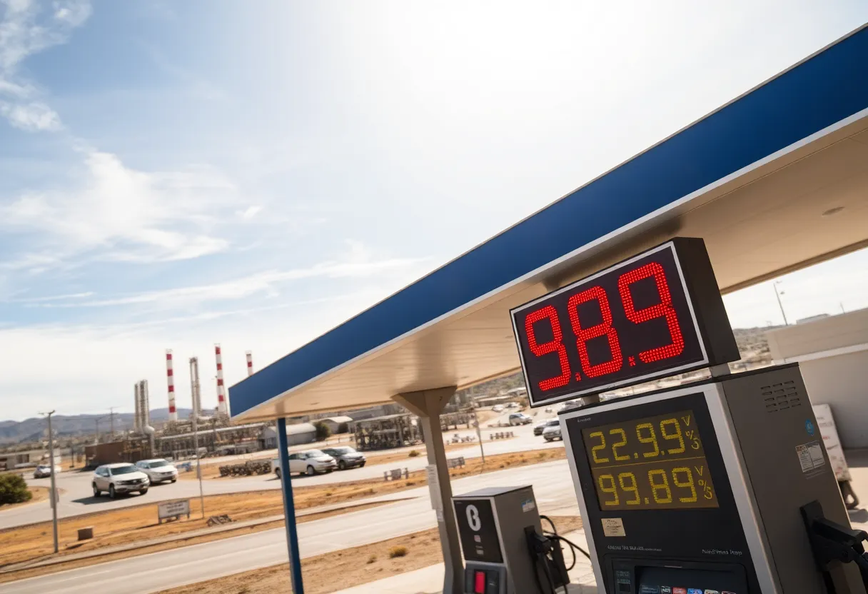 Gas station price board showing rising gas prices in Arizona