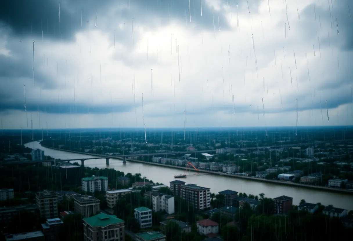Overhead view of rain-soaked streets in Arizona during a storm