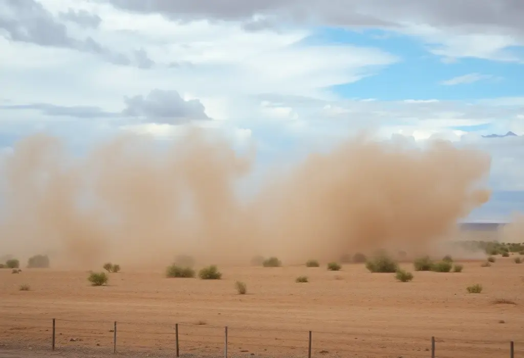 Dust and debris blown by strong winds in Imperial County
