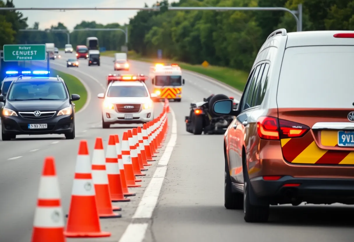 Emergency response at rollover crash site on Interstate 10 in Phoenix