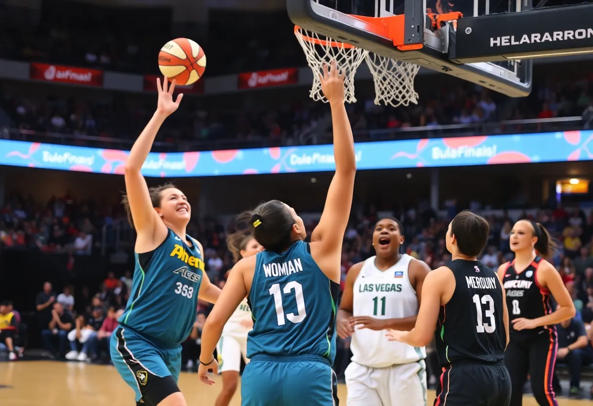 Action shot of Las Vegas Aces and Phoenix Mercury during Game 2 WNBA Finals
