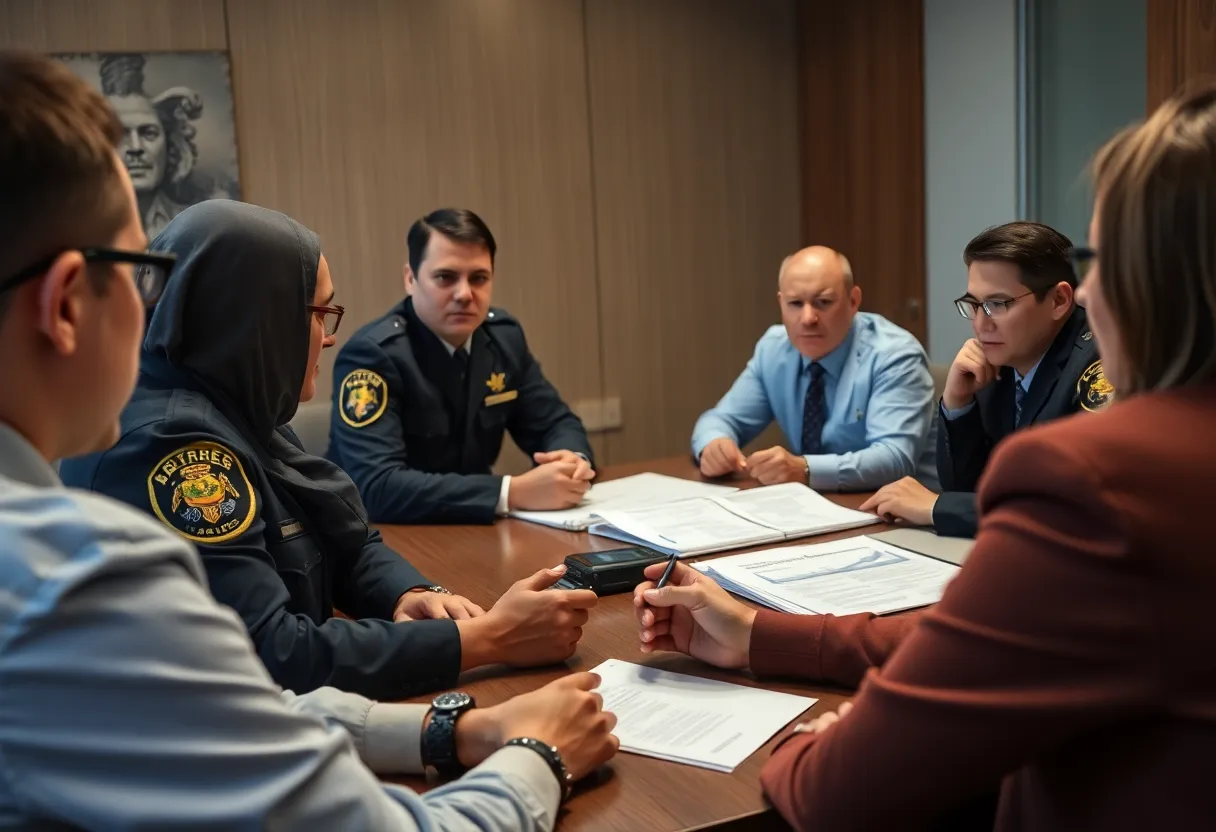 Law enforcement team discussing child exploitation case