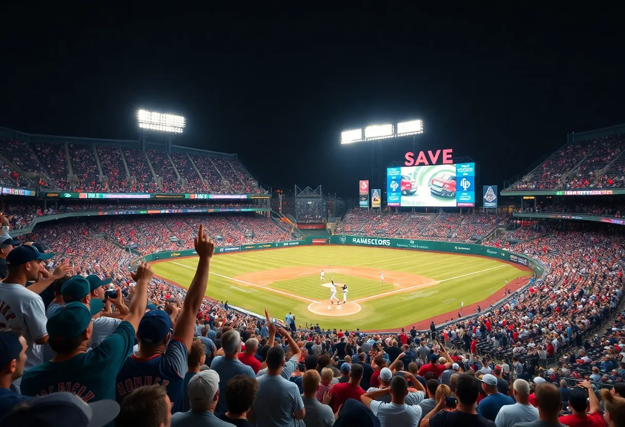 Fans cheering at a Major League Baseball game during the League Championship Series