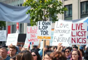 Diverse groups of people protesting for civil rights and democracy
