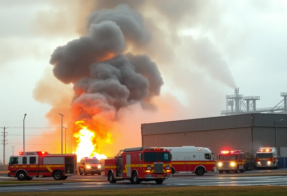 Firefighters combating a fire at a battery storage facility in Peoria, Arizona.