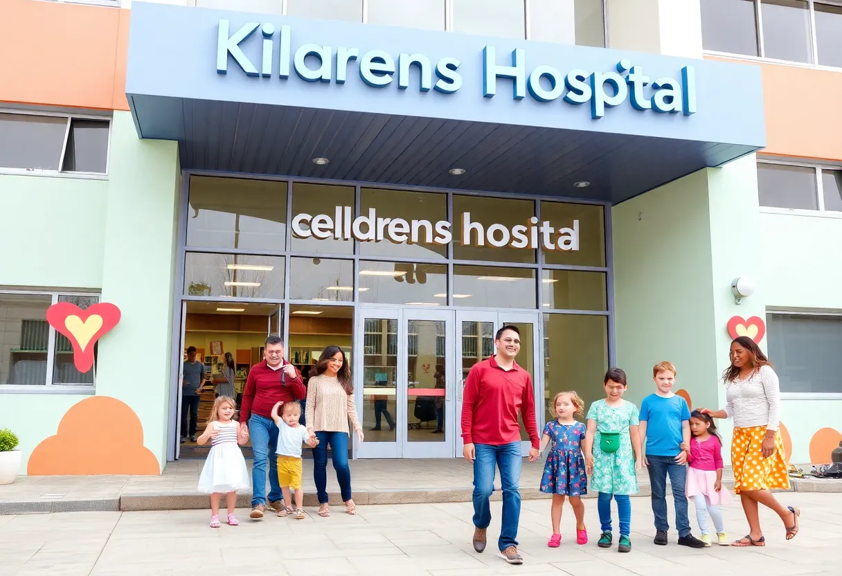 Exterior of Phoenix Children’s Hospital with families