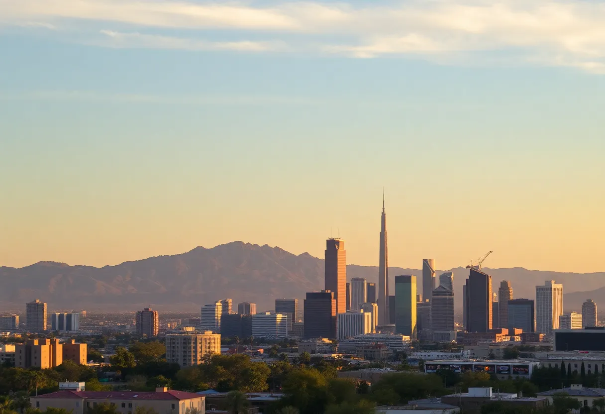 Scenic skyline of Phoenix under cool clear skies