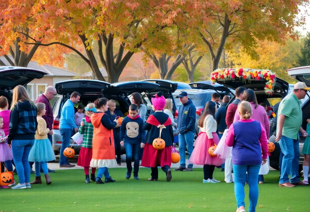 Families participating in fall events in Phoenix with autumn decorations