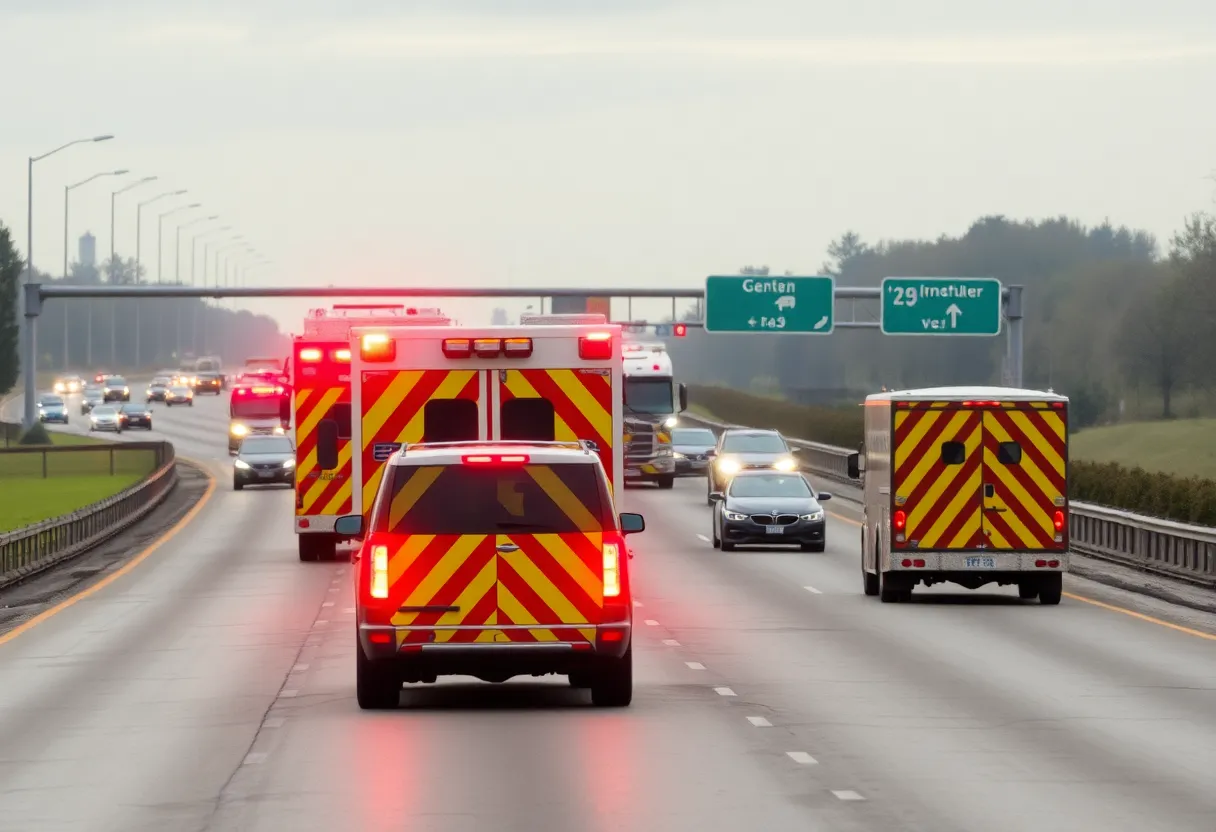 Scene of a freeway crash in Phoenix with emergency vehicles