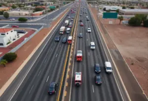Aerial view of a traffic accident on a freeway in Phoenix.