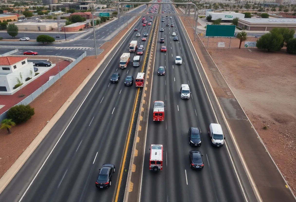 Aerial view of a traffic accident on a freeway in Phoenix.