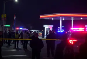 Emergency response at a gas station shooting scene