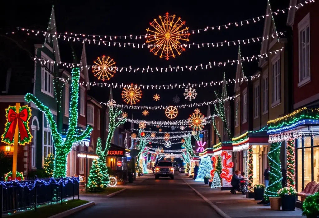 A street in Phoenix adorned with beautiful holiday lights.
