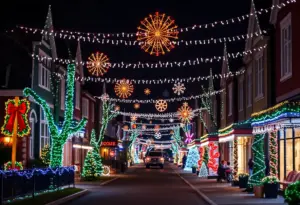 A street in Phoenix adorned with beautiful holiday lights.