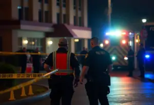 Police and emergency responders at the scene of a hotel shooting in Phoenix.