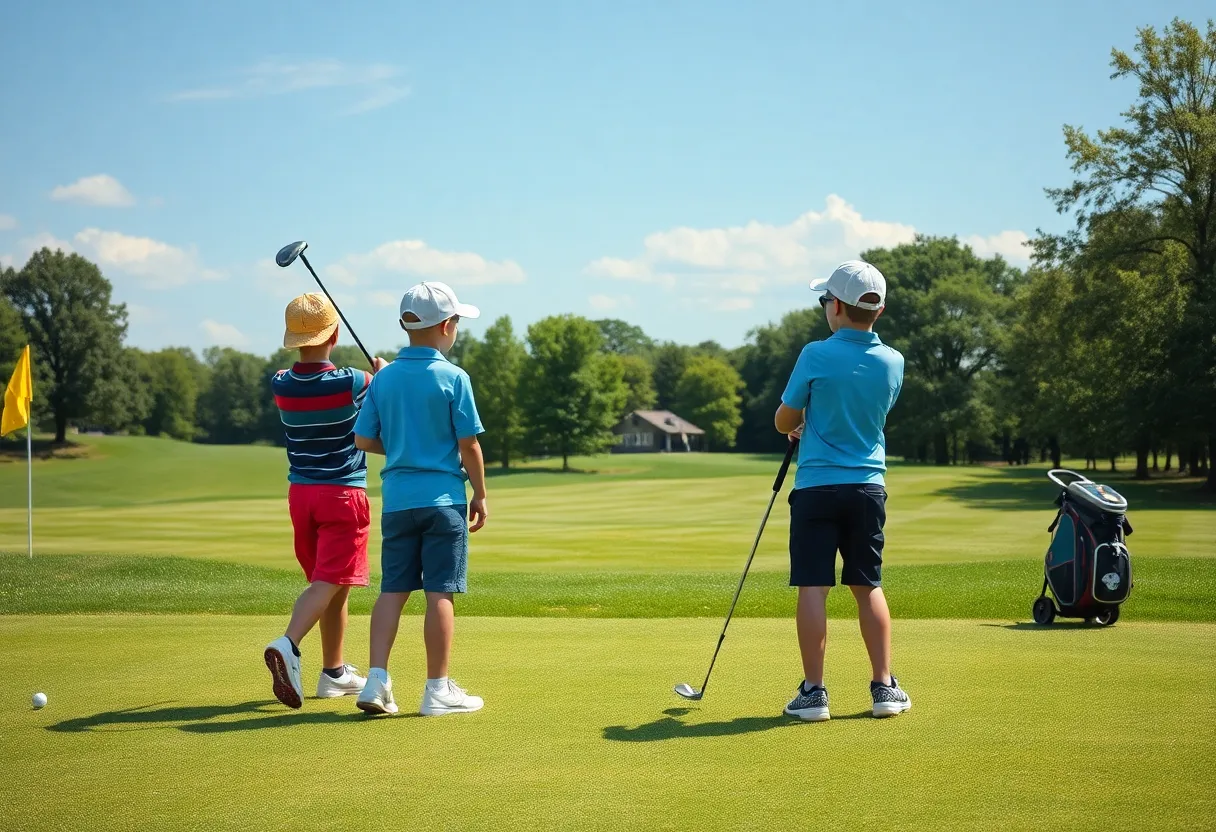 Young golfers practicing at a golf course
