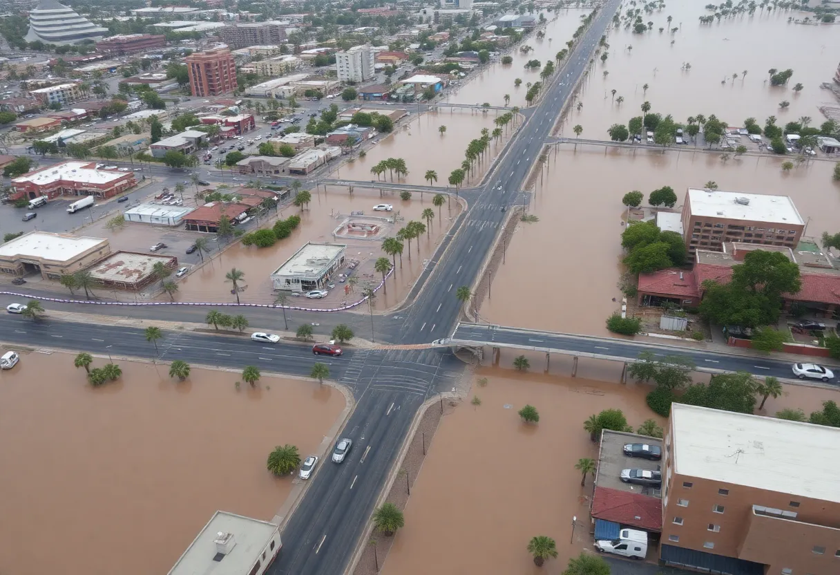Aerial view of flooded streets in Phoenix, Arizona from the 2025 monsoon season.