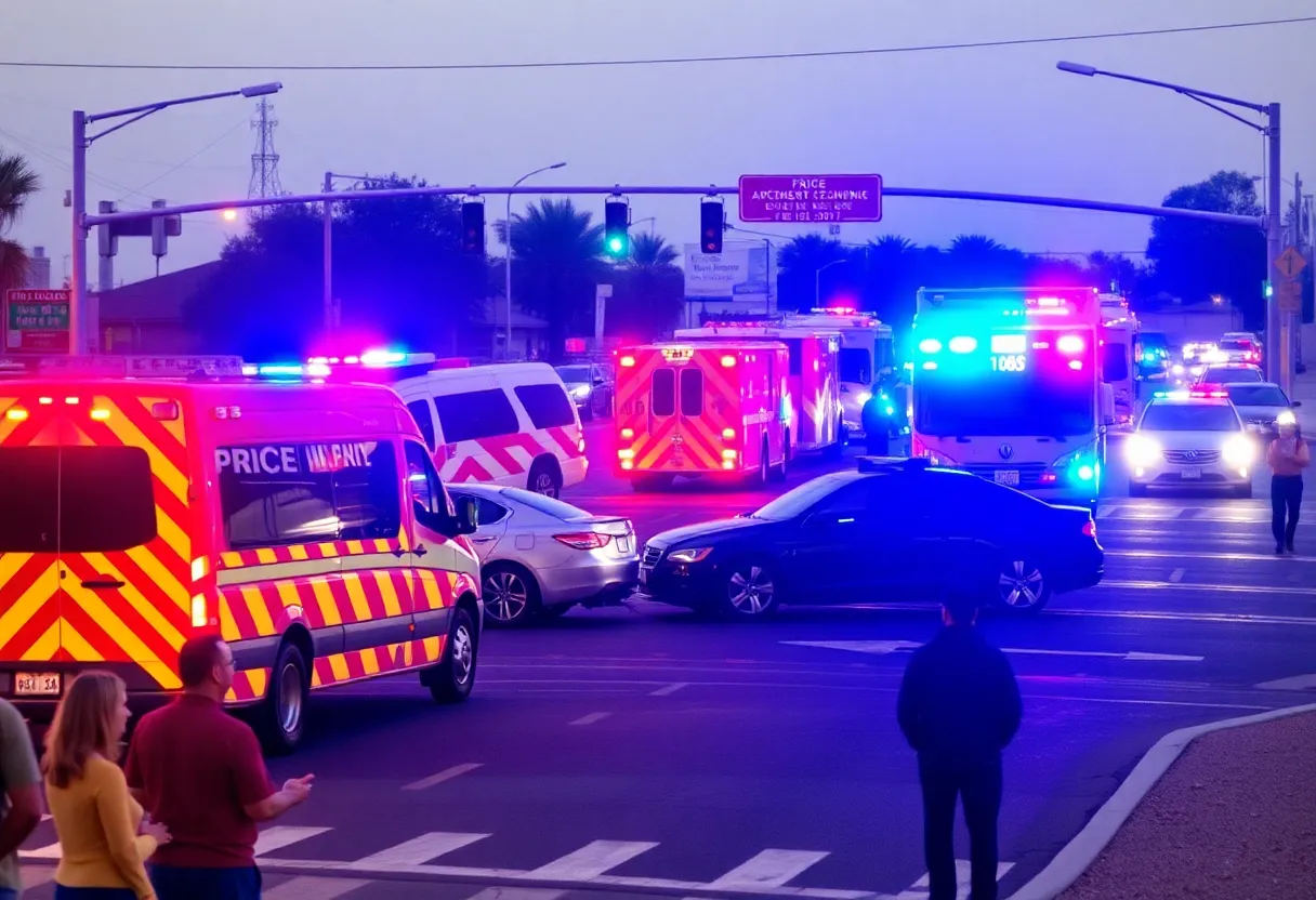 Emergency vehicles responding to a multivehicle crash in Phoenix