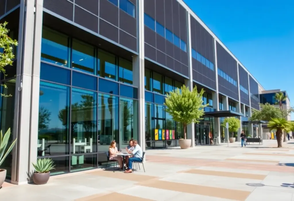 View of a modern office building in Phoenix showcasing a bustling work environment.