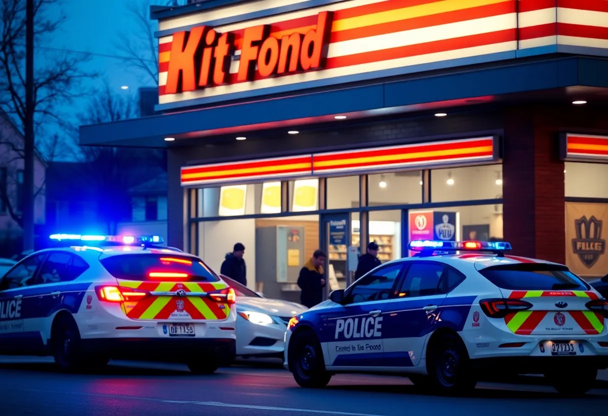 Police vehicles outside a fast-food restaurant