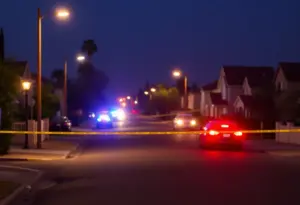 Police lights illuminating a Phoenix neighborhood at night.
