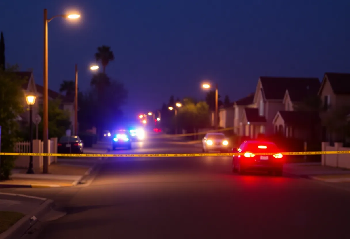 Police lights illuminating a Phoenix neighborhood at night.