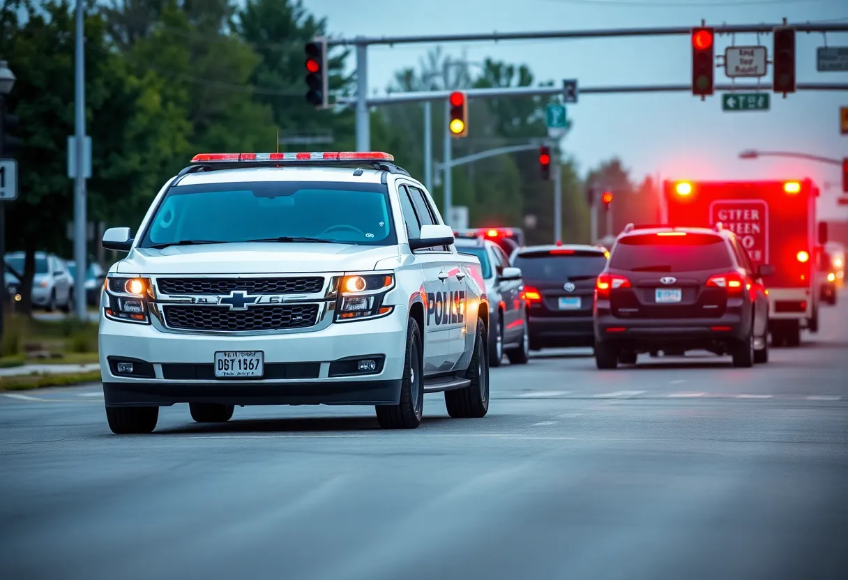 Accident scene involving police patrol vehicle and SUV