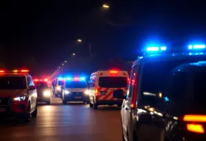 Emergency vehicles and police lights at a shooting scene in Phoenix