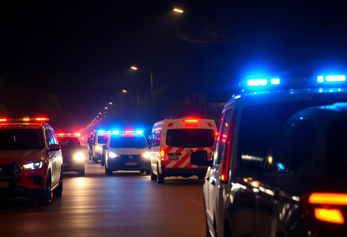 Emergency vehicles and police lights at a shooting scene in Phoenix