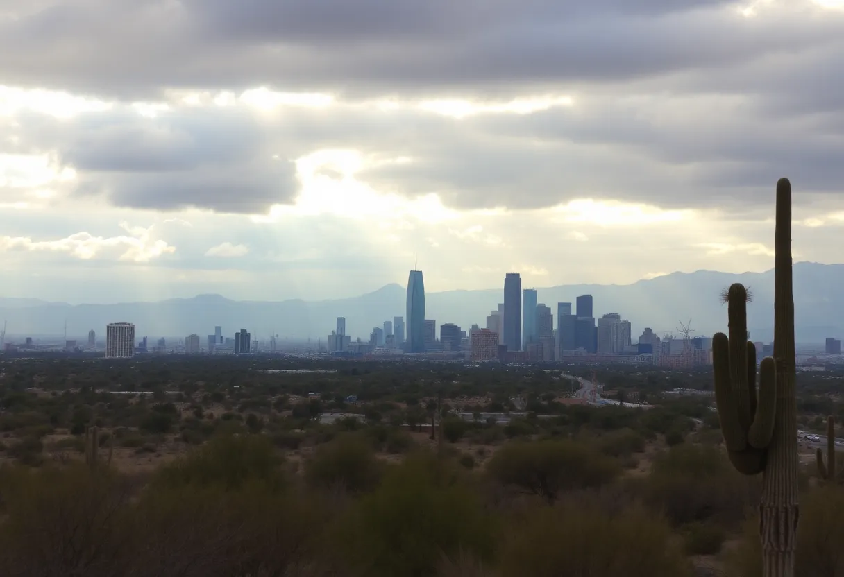 Phoenix skyline with clouds and desert landscape